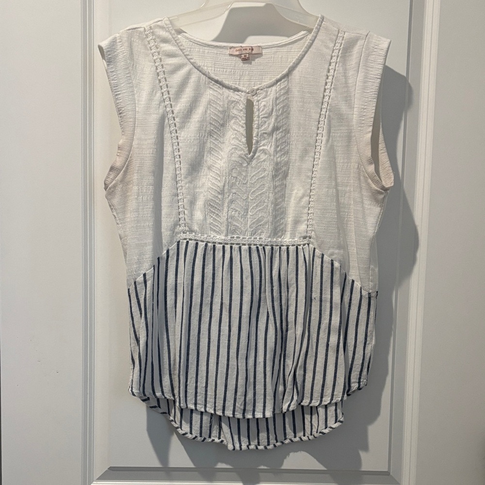 Skies Are Blue White and Navy Striped Blouse